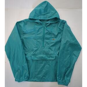 Vintage Izod Lacoste Green Hooded Packable 1/2 Zip Windbreaker Size L Tiny Flaw
